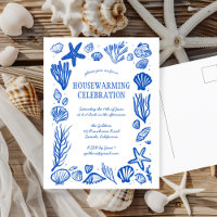 Blue Seashells Custom HOUSEWARMINING PARTY Inviter