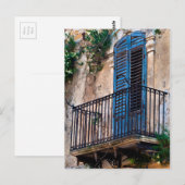 Carte Postale Blue Sicilian Door on the Balcony (Devant / Derrière)