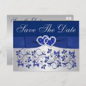 Carte postale 'Blue, Silver Gray Floral Save the D (Devant / Derrière)