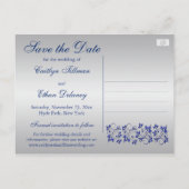 Carte postale 'Blue, Silver Gray Floral Save the D (Dos)