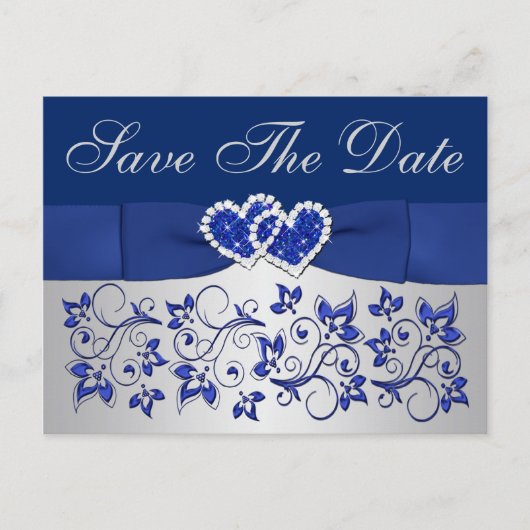 Carte postale 'Blue, Silver Gray Floral Save the D (Devant)