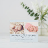 Carte Postale Blue Simple Twin Boys Photo Faire-part de naissanc (Debout devant)
