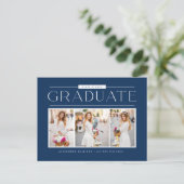 Carte Postale Blue Simple Typographie Photo Collage Graduation (Debout devant)