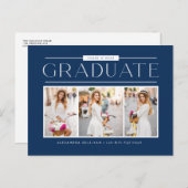Carte Postale Blue Simple Typographie Photo Collage Graduation (Devant / Derrière)