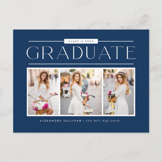Carte Postale Blue Simple Typographie Photo Collage Graduation (Devant)