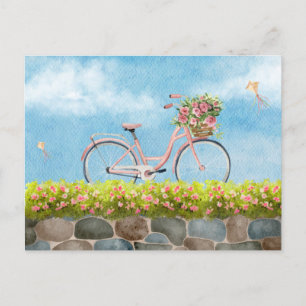 Carte Postale Blue Sky vélo paysage aquarelle esthétique