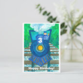 Carte Postale Blue Steam Train Joyeux troisième anniversaire (Debout devant)