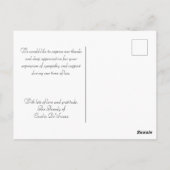 Carte Postale Blue Sympathy Funeral Élégant Merci simple (Dos)