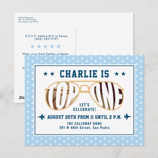 Carte Postale Blue TopOne Pilote de combat thème premier anniver (Devant / Derrière)