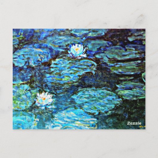 Carte Postale Blue Water-Lys, peinture d'art, (Dos)