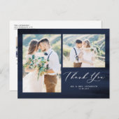 Carte Postale Blue Watercolor Photo Collage Mariage Merci (Devant / Derrière)