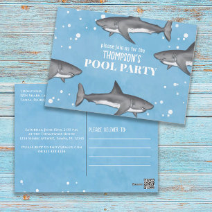 Carte Postale Blue Watercolor Pool Party Requins personnalisés