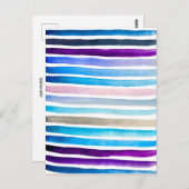 Carte Postale Blue watercolor stripes painted (Devant / Derrière)