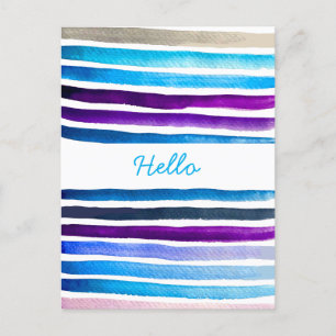 Carte Postale Blue watercolor stripes painted