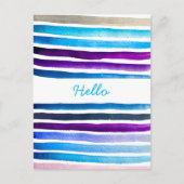 Carte Postale Blue watercolor stripes painted (Devant)