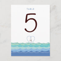 Blue Waves Loopy Heart Beach Modern Table Numéro