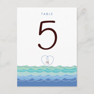 Carte Postale Blue Waves Loopy Heart Beach Modern Table Numéro