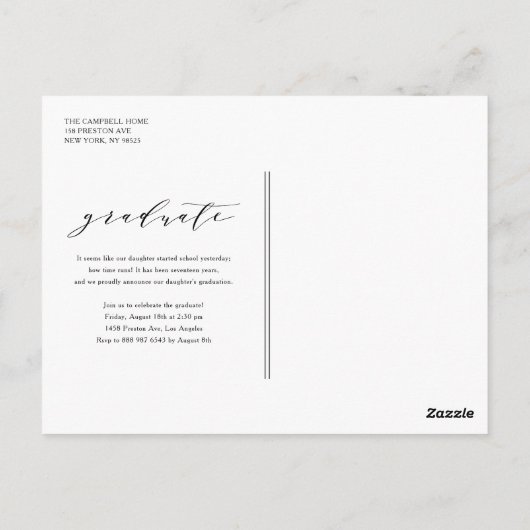 Carte Postale Blue Whimsical Script Class of 2023 Graduation (Dos)