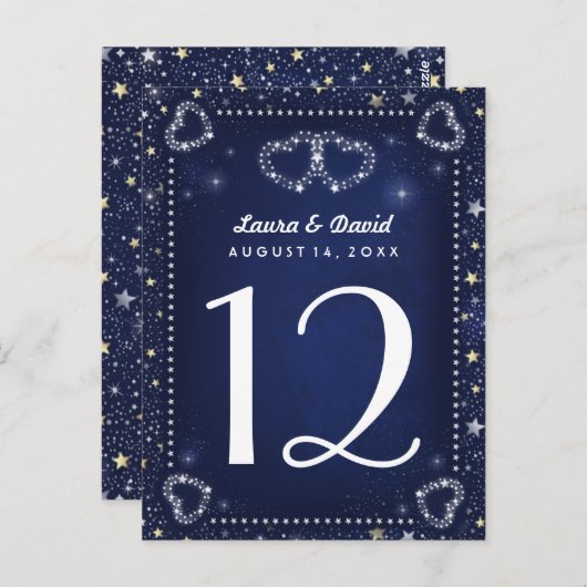 Carte Postale Blue White Gold Hearts & Stars Numéro de tableau C (Devant / Derrière)