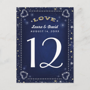 Carte Postale Blue White & Gold Love & Stars Tableau Numéro Cart