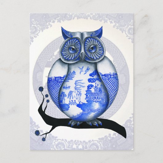 Carte postale Blue Willow Owl (Devant)