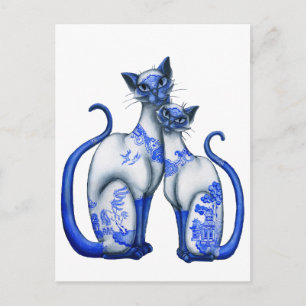 Carte Postale Blue Willow Siamese Cats