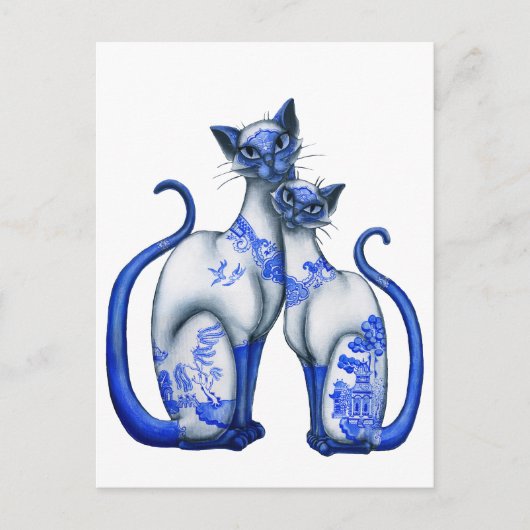 Carte Postale Blue Willow Siamese Cats (Devant)