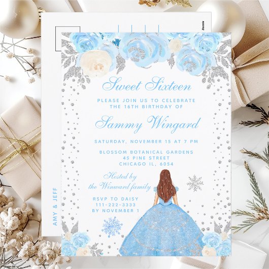 Carte Postale Blue Winter Brown cheveux Princesse Sweet sixteen