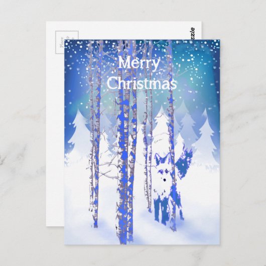 Carte Postale Blue Winter Forêt de neige Renard renard renard re (Devant / Derrière)