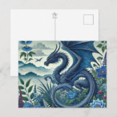 Carte postale Blue Woodland Dragon | Imaginaire en (Devant / Derrière)