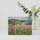 Carte Postale Bluebird Cornflowers Summer Farm Waterart (Debout devant)