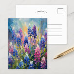 Carte Postale Bluebonnets Art Floral Abstrait<br><div class="desc">Un tableau moderne de style impressionniste de bleuets, l'emblématique fleur sauvage du Texas, rendu dans des teintes bleues et violettes époustouflantes avec des coups de pinceau abstraits. Les traits expressifs et les couleurs vives capturent la beauté naturelle et la grâce de ces fleurs, créant une interprétation vivante et texturée du...</div>