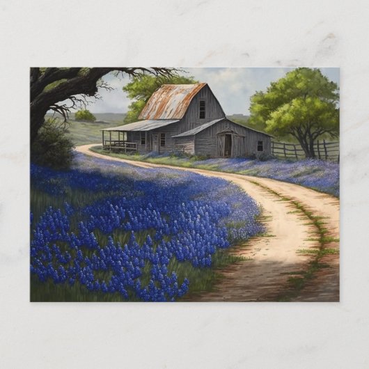Carte Postale Bluebonnets et la vieille grange au Texas (Devant)