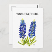 Carte Postale Bluebonnets Texas State Flowers Lupine Watercolor (Devant / Derrière)