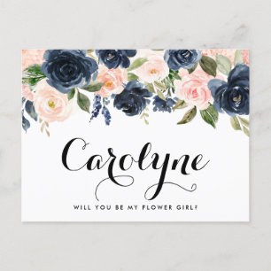 Carte Postale Blush and Navy Flowers will you be My Flower Girl