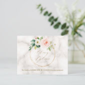 Carte Postale Blush Floral Marbre Or Changement de plans Mariage (Debout devant)