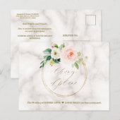 Carte Postale Blush Floral Marbre Or Changement de plans Mariage (Devant / Derrière)