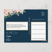Carte postale Blush Floral Navy Mariage Merci (Dos)
