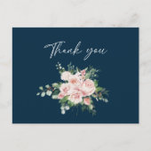 Carte postale Blush Floral Navy Mariage Merci (Devant)