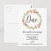 Carte Postale Blush Floral Wreath ONE 1er Anniversaire Invitatio (Devant / Derrière)