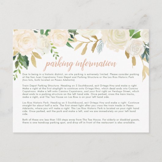 Carte Postale Blush Gold Green Floral Mariage informations de st (Devant)