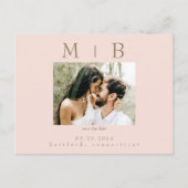 Carte Postale Blush Monogram Photo Wedding Enregistrer la date (Devant)