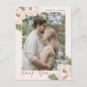 Carte Postale Blush Peony Floral Mariage Photo Merci Postca (Devant)