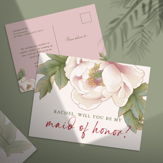 Carte Postale Blush Peony, tu seras ma servante d'honneur