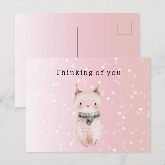Carte Postale Blush Pink Cat Confetti Dots Thinking of you (Devant / Derrière)