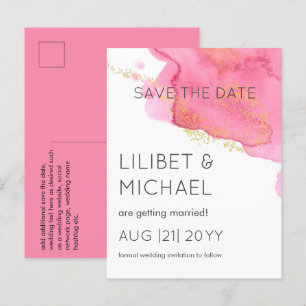 Carte Postale Blush Pink Gold Modern Mariage Dates de sauvegarde