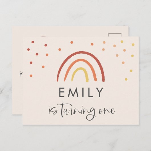 Carte Postale Blush Pink Terracotta Rainbow 1er fête d'anniversa (Devant / Derrière)