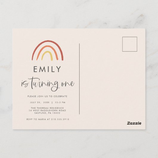 Carte Postale Blush Pink Terracotta Rainbow 1er fête d'anniversa (Dos)