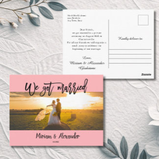 Carte Postale Blush Pink We eloped Wedding announcement Postcard
