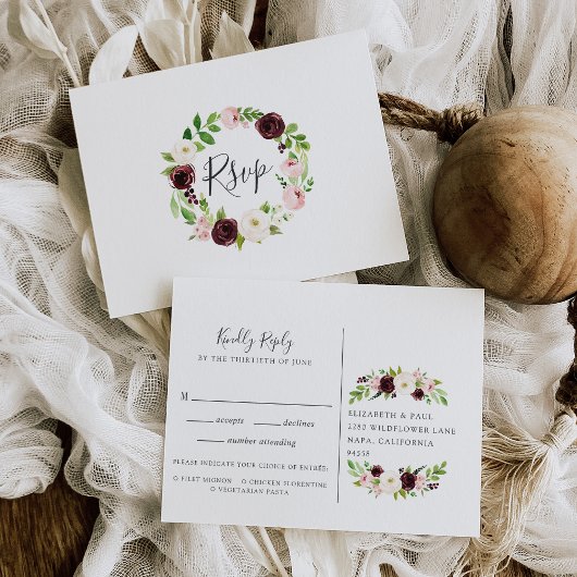 Carte postale Blush Romance RSVP avec choix de rep